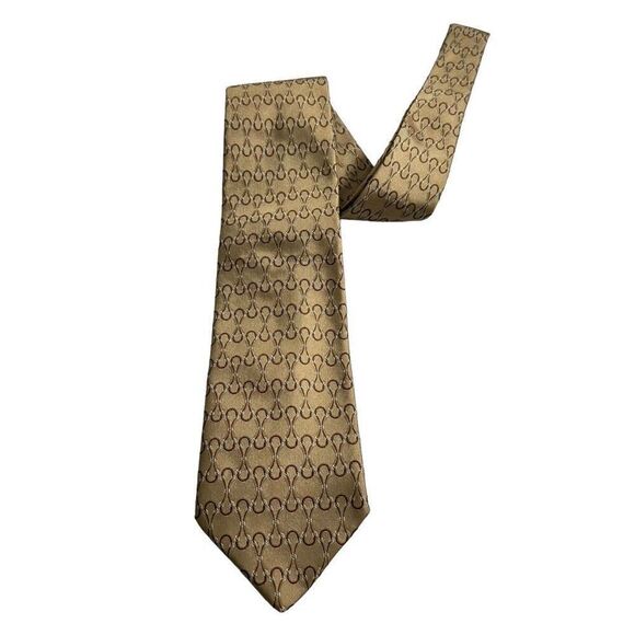 Gucci Golden Brown Silk Necktie Interlocking GG Pattern Men’s - Picture 3 of 9